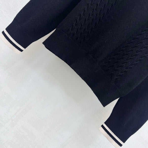 Miu Knit Polo Sweater White Stripes Black Wool 418690