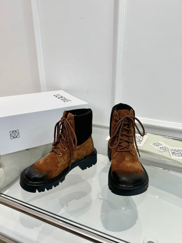 LW Sierra Combat Ankle Boots Brown Black Suede 984779