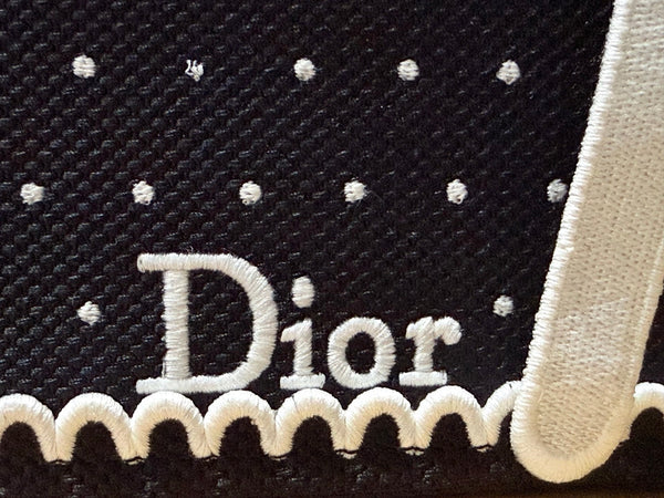 CD Book Tote With Strap PolkaDior Embroidery Black White Canvas 164637