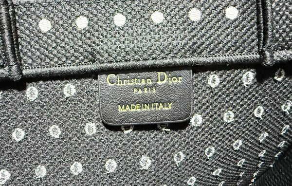 CD Book Tote With Strap PolkaDior Embroidery Black White Canvas 164637
