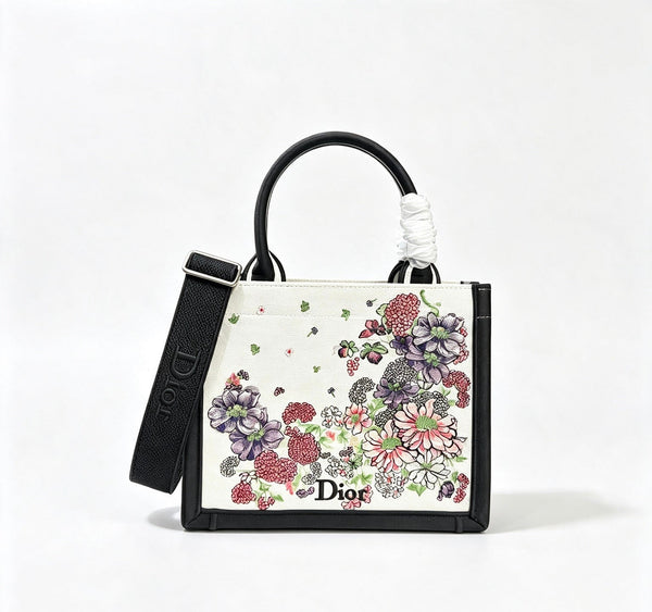 CD Book Tote With Strap Dior Hortensia Garden Embroidery Canvas 163495