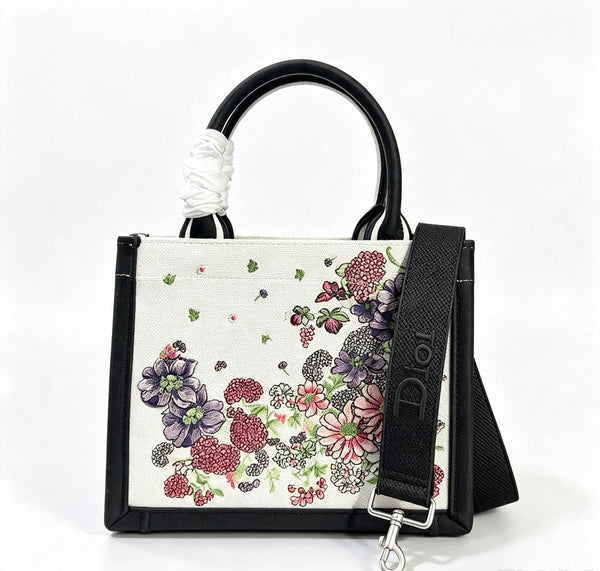 CD Book Tote With Strap Dior Hortensia Garden Embroidery Canvas 163495