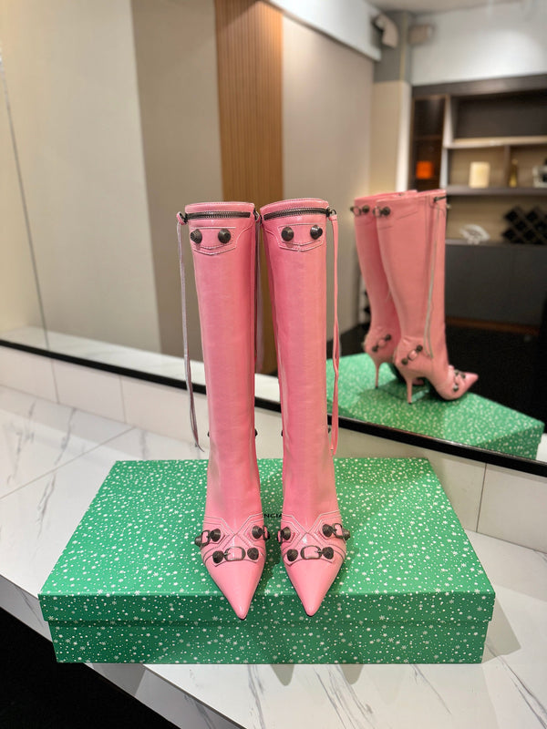 BLC Cagole Knee-High Boots 9.5cm Pink Leather 985498
