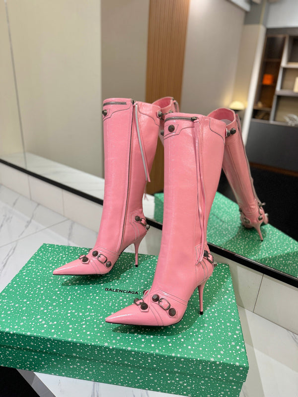 BLC Cagole Knee-High Boots 9.5cm Pink Leather 985498
