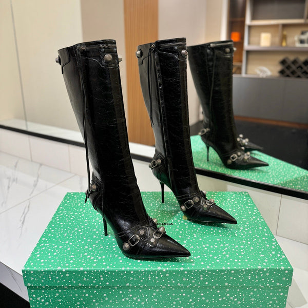 BLC Cagole Knee-High Boots 9.5cm Black Leather 985495