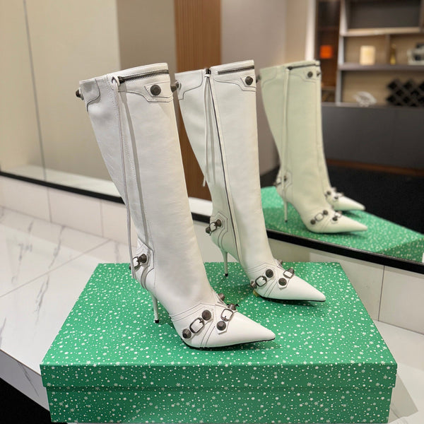 BLC Cagole Knee-High Boots 9.5cm White Leather 985494