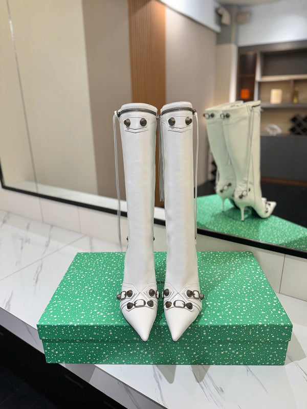 BLC Cagole Knee-High Boots 9.5cm White Leather 985494