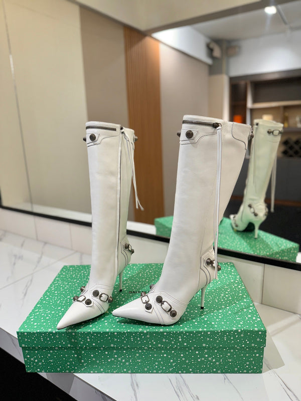 BLC Cagole Knee-High Boots 9.5cm White Leather 985494