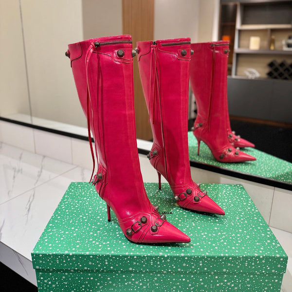 BLC Cagole Knee-High Boots 9.5cm Dark Pink Leather 985493