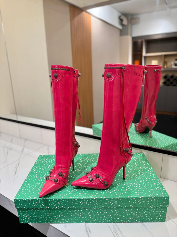BLC Cagole Knee-High Boots 9.5cm Dark Pink Leather 985493