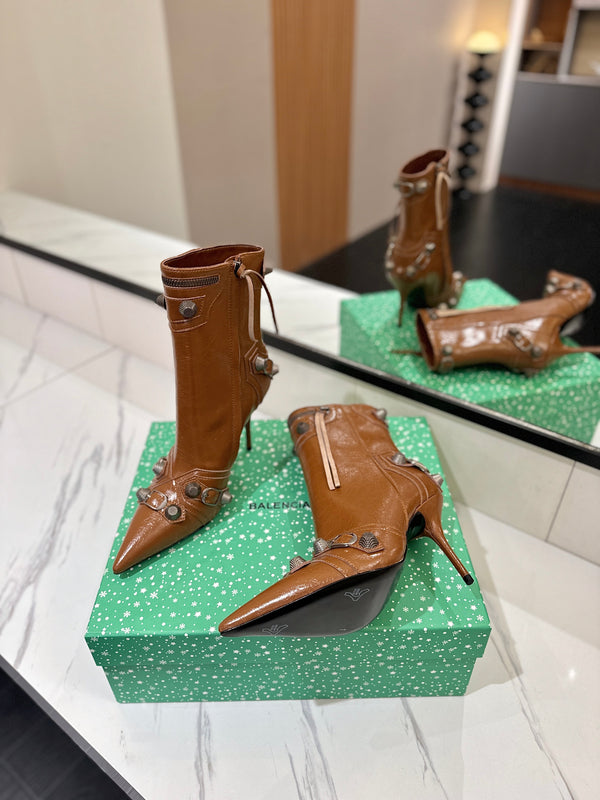 BLC Cagole Mid-Calf Boots 9.5cm Brown Leather 985487