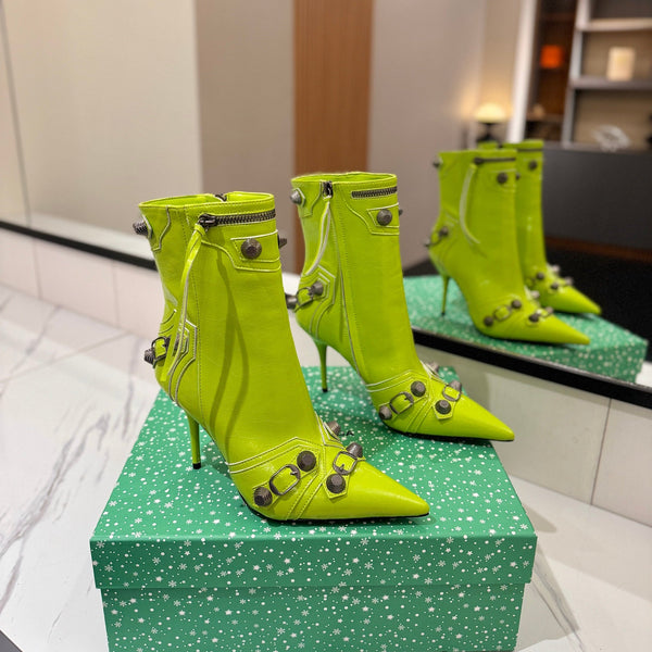 BLC Cagole Mid-Calf Boots 9.5cm Neon Green Leather 985485