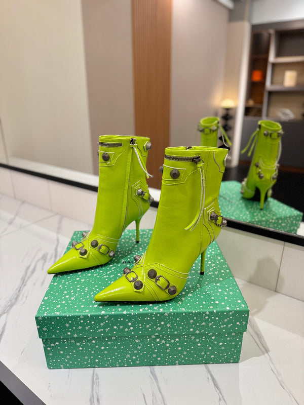 BLC Cagole Mid-Calf Boots 9.5cm Neon Green Leather 985485
