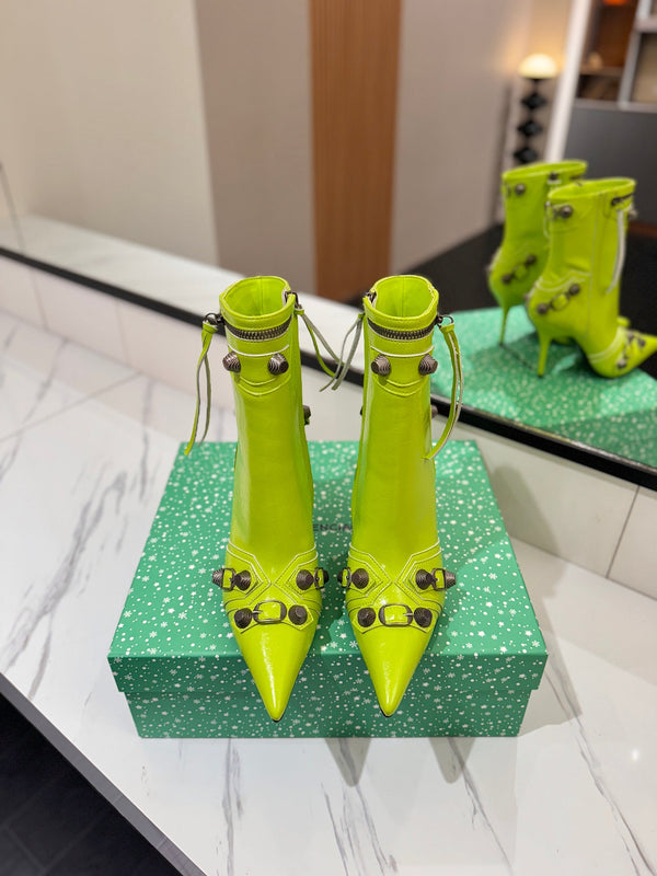 BLC Cagole Mid-Calf Boots 9.5cm Neon Green Leather 985485