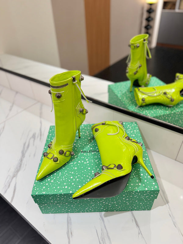 BLC Cagole Mid-Calf Boots 9.5cm Neon Green Leather 985485