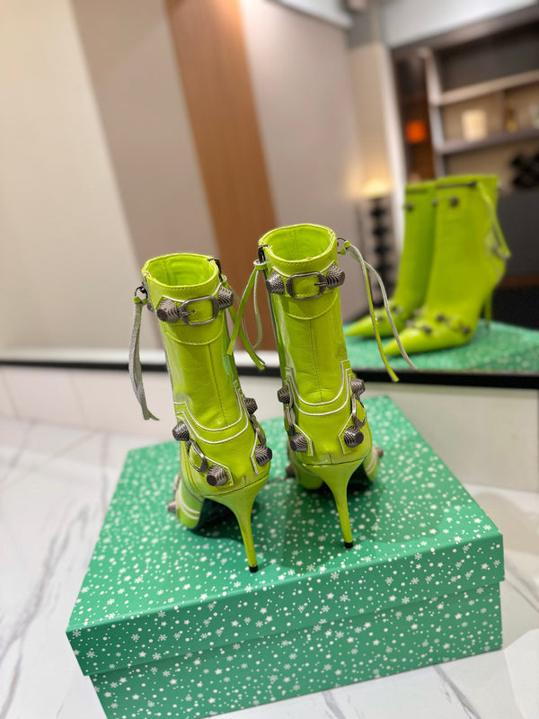 BLC Cagole Mid-Calf Boots 9.5cm Neon Green Leather 985485