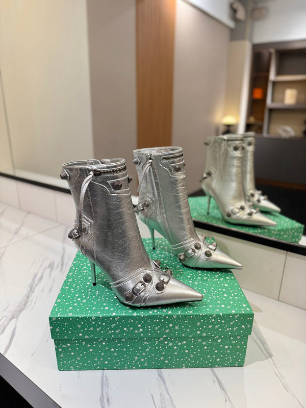 BLC Cagole Mid-Calf Boots 9.5cm Silver Leather 985482