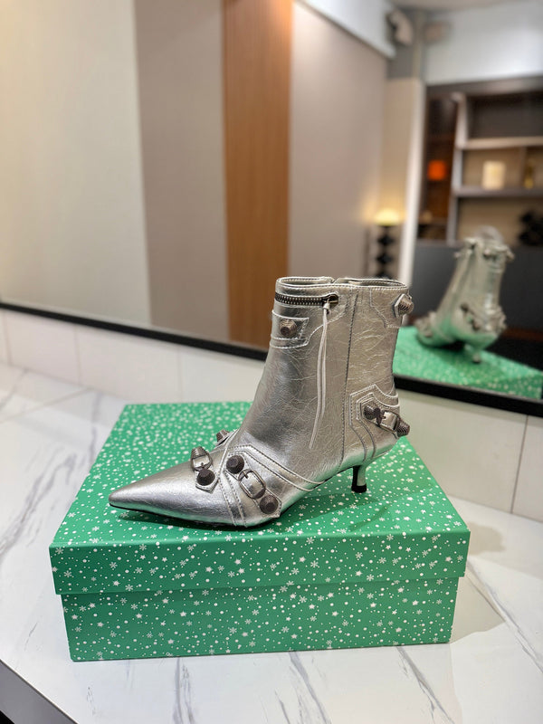 BLC Cagole Mid-Calf Boots 5cm Silver Leather 985480