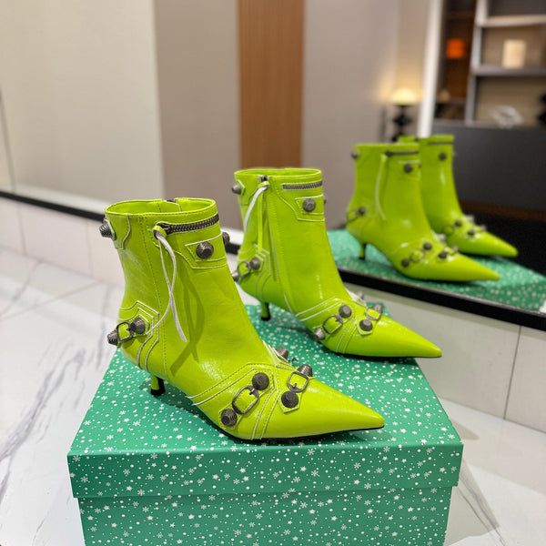 BLC Cagole Mid-Calf Boots 5cm Neon Green Leather 985476