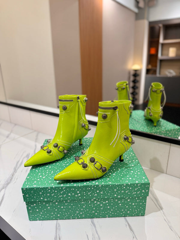 BLC Cagole Mid-Calf Boots 5cm Neon Green Leather 985476