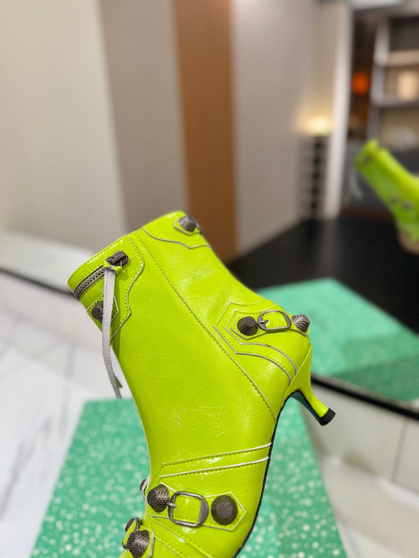 BLC Cagole Mid-Calf Boots 5cm Neon Green Leather 985476