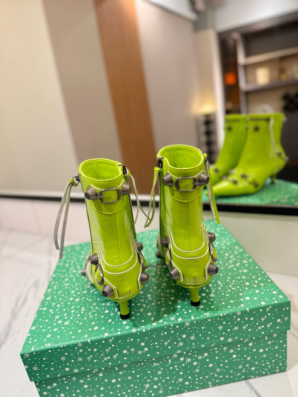 BLC Cagole Mid-Calf Boots 5cm Neon Green Leather 985476