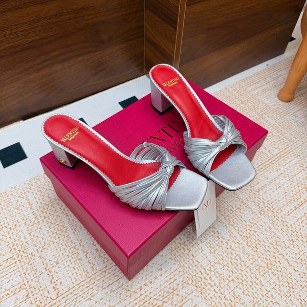 VLTN 26s Annet Mules 6.5cm Silver Woven Leather 974327
