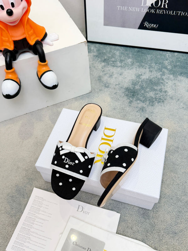 CD Dway Heeled Mules Black Polka Dot Bow 987034