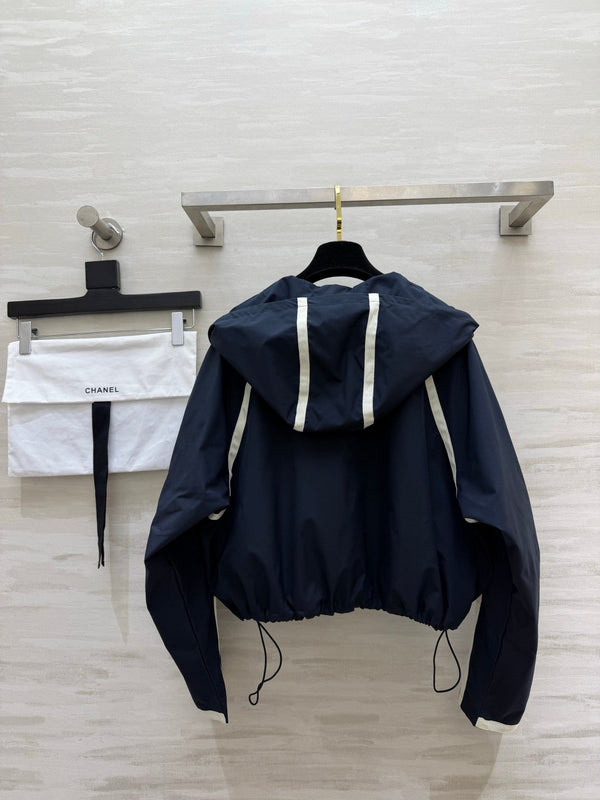 CC Cropped Hooded Jacket Navy Blue Windproof Fabric 427430
