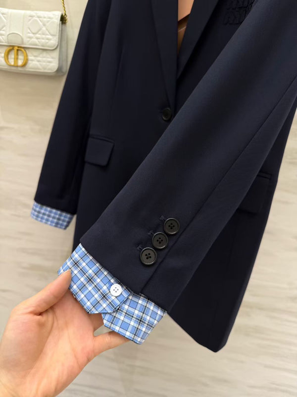 Miu Single-Breasted Gabardine Jacket Navy Blue 427460