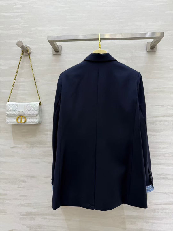 Miu Single-Breasted Gabardine Jacket Navy Blue 427460