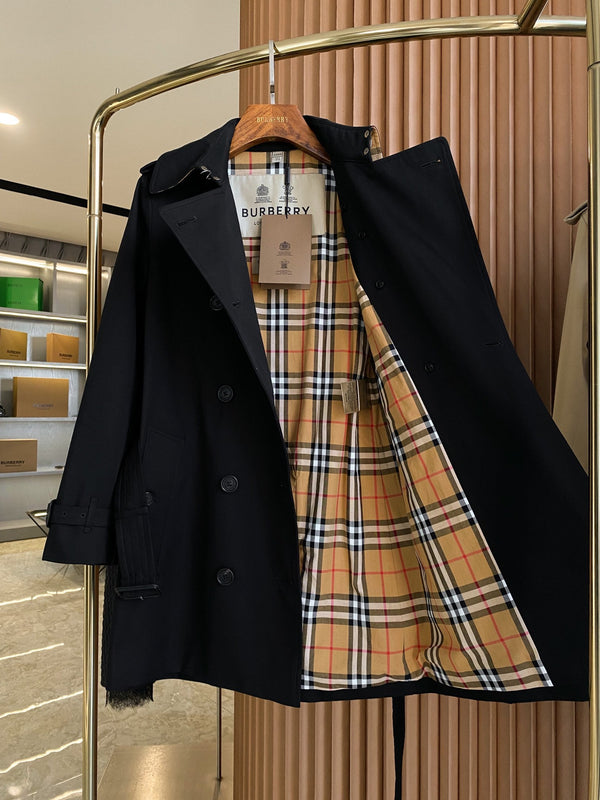 BRR Heritage Short Trench Coat Black Gabardine 427306