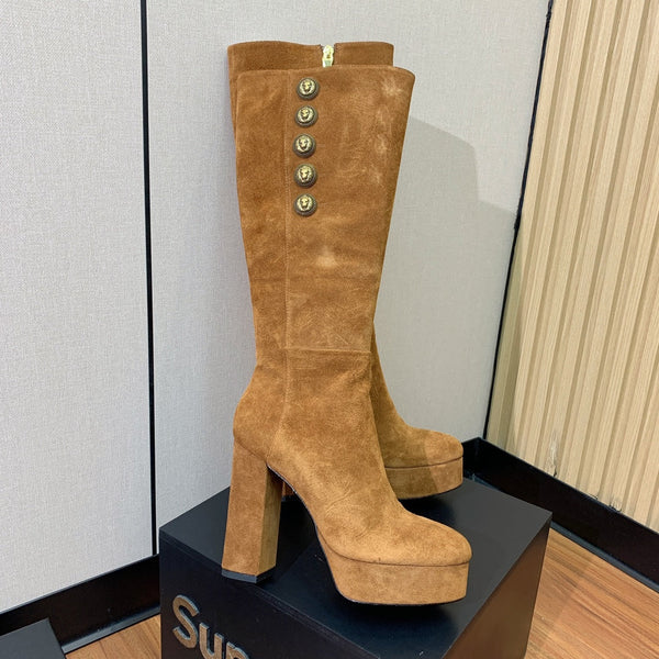 BM 26S Knee-High Platform Boots 11.5cm Tan Suede 111380
