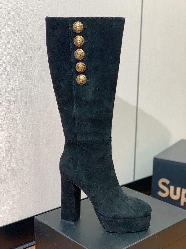 BM 26S Knee-High Platform Boots 11.5cm Black Suede 111379