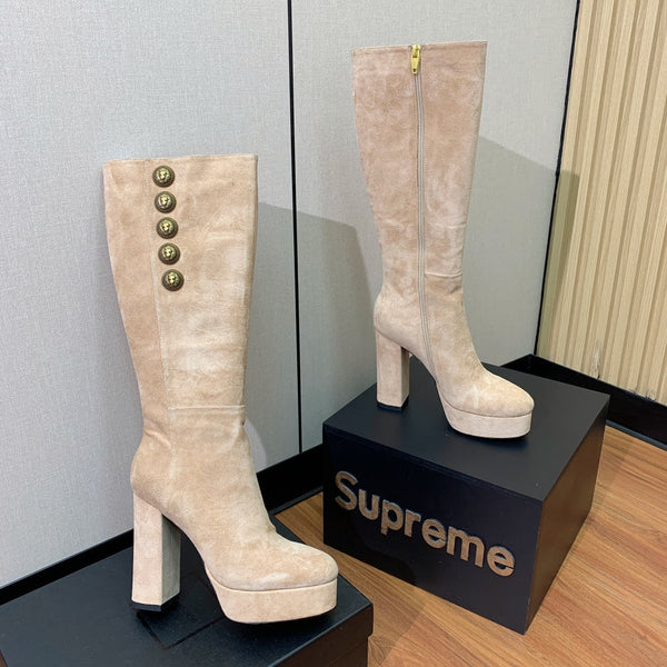 BM 26S Knee-High Platform Boots 11.5cm Beige Suede 111378