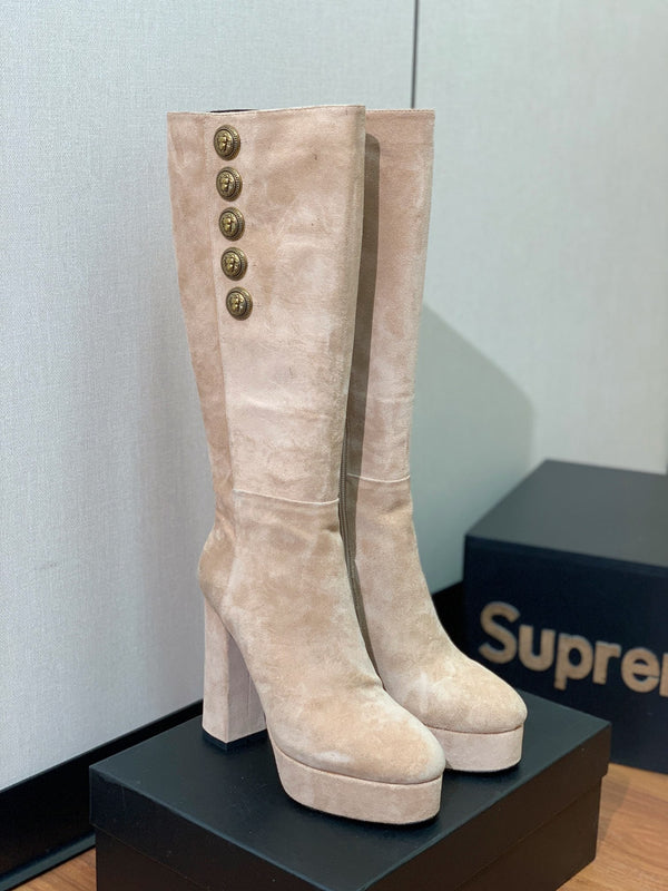 BM 26S Knee-High Platform Boots 11.5cm Beige Suede 111378