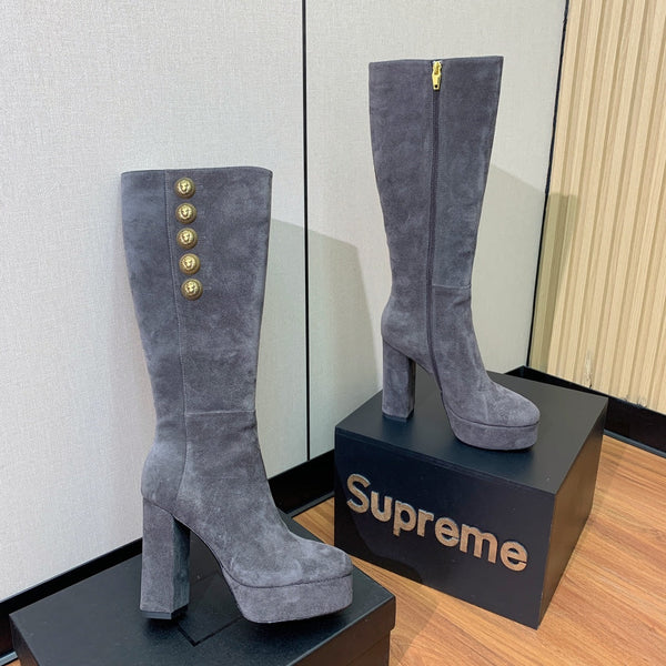 BM 26S Knee-High Platform Boots 11.5cm Grey Suede 111377