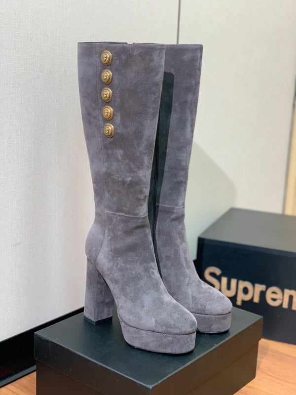 BM 26S Knee-High Platform Boots 11.5cm Grey Suede 111377