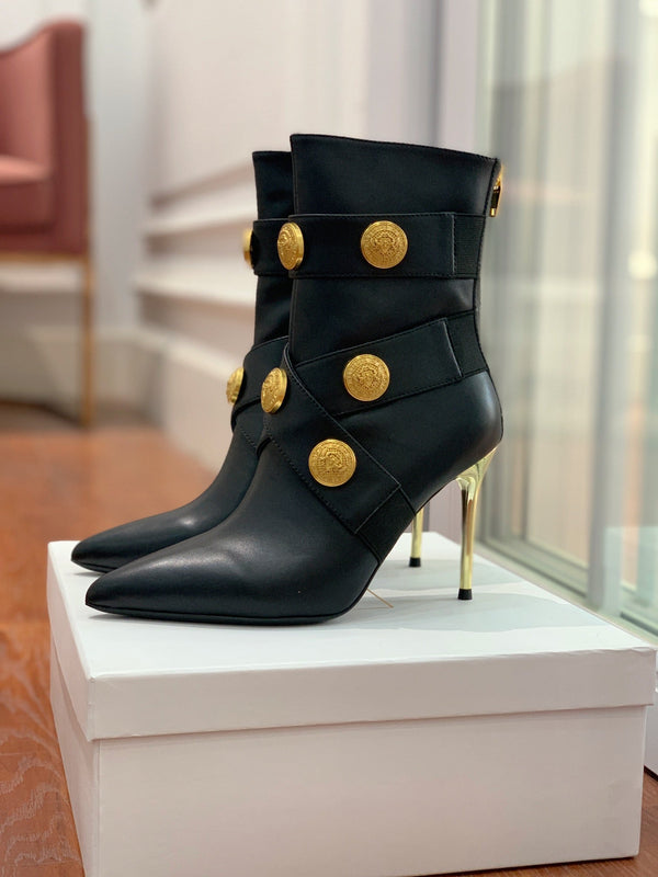 BM 26S Alma Ankle Boots 9.5cm Medallion Buttons Black Leather 111361