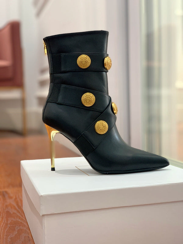 BM 26S Alma Ankle Boots 9.5cm Medallion Buttons Black Leather 111361