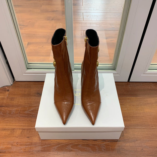 BM 26S Roni Ankle Boots 10.5cm Gold Buttons Brown Leather 111335