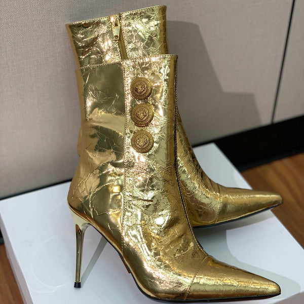 BM 26S Roni Ankle Boots 10.5cm Gold Buttons Gold Metallic Leather 111334