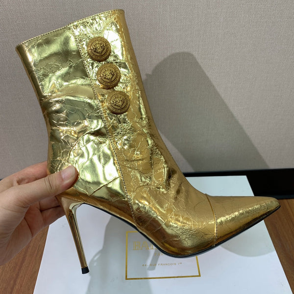 BM 26S Roni Ankle Boots 10.5cm Gold Buttons Gold Metallic Leather 111334