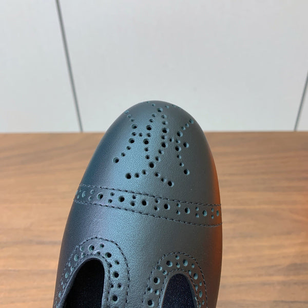 HM Nectar Ballet Flats H Lift Perforations T-Strap Black Leather 111180