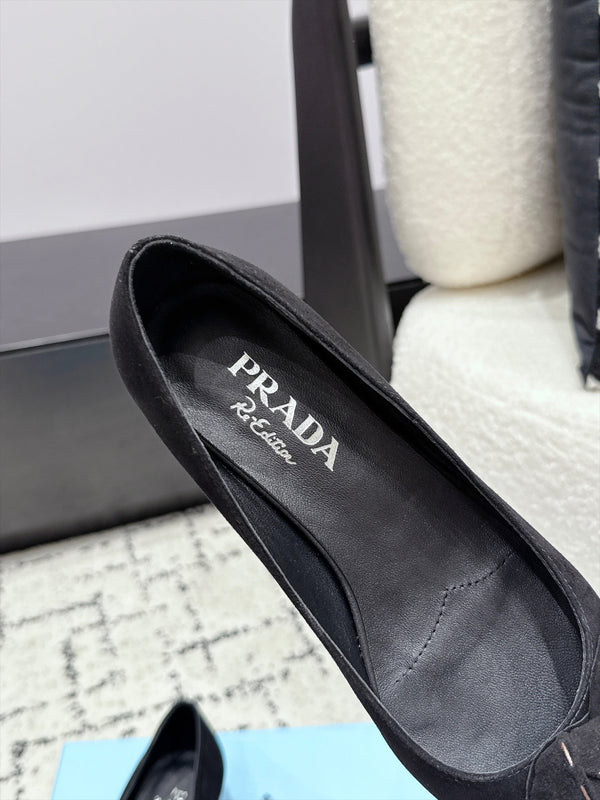 Prad Floral Detail Flats Black Suede 120978