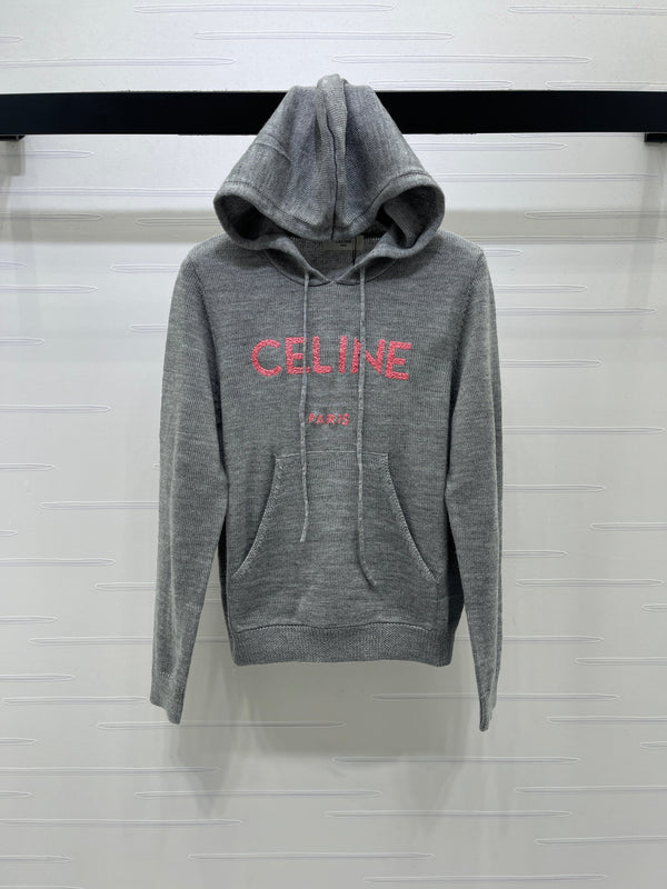 CE 26S Hooded Knit Sweater Celine Paris Logo Wool 430332