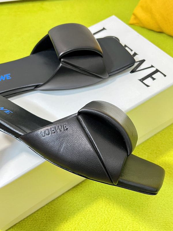 LW 26S Origami Slide Sandals Black Leather 137669