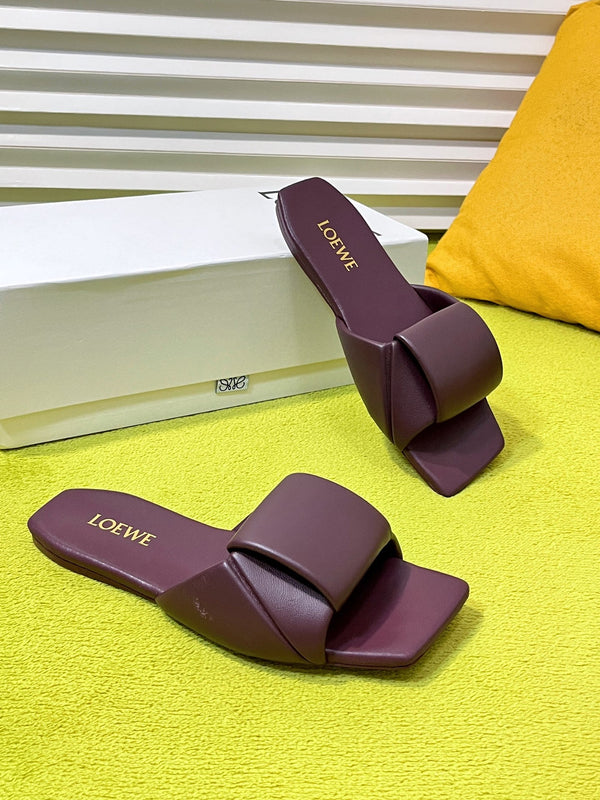LW 26S Origami Slide Sandals Burgundy Leather 137667