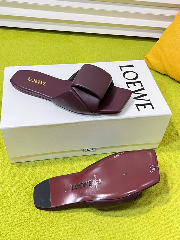 LW 26S Origami Slide Sandals Burgundy Leather 137667