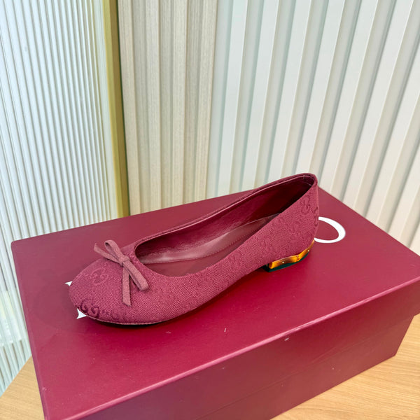 GG 26S Horsebit Ballet Flats Bow Detail Burgundy GG Canvas 141312